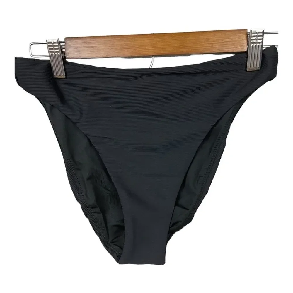 J.‎ Crew Ribbed High Rise Cheeky Bikini Bottom in Black Size Small NWT
